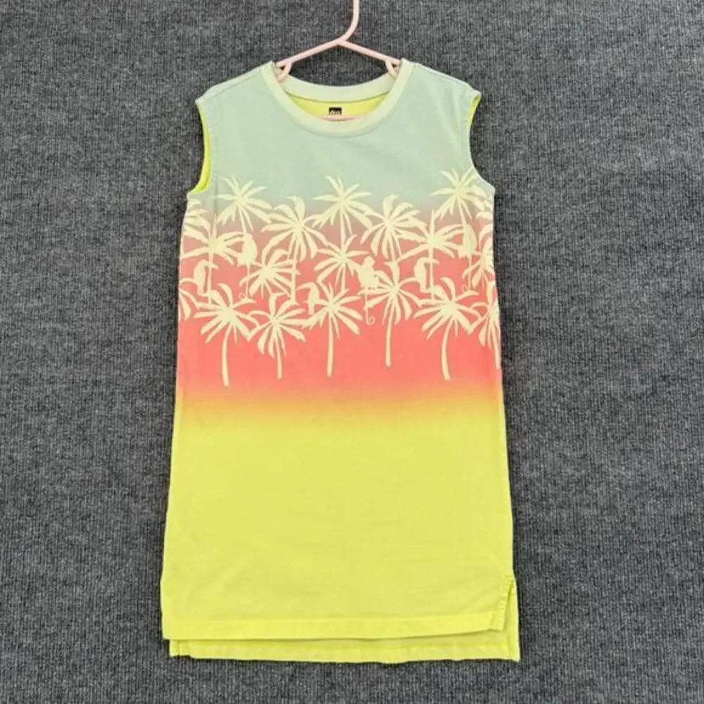 Tea Collection Sleeveless Jersey Knit Midi Dress Girls 5 Ombre Palm Tree Cotton